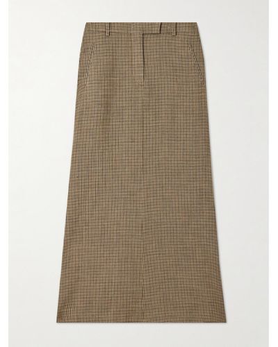 Acne Studios Embroidered Checked Linen-blend Maxi Skirt - Natural