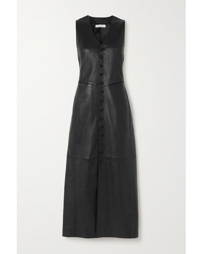 FRAME Paneled Leather Midi Dress - Black