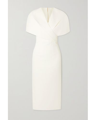 Safiyaa Flora Cape-effect Crepe Midi Dress - White