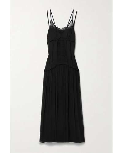 Jason Wu Lace-trimmed Gathered Silk-crepon Maxi Dress - Black