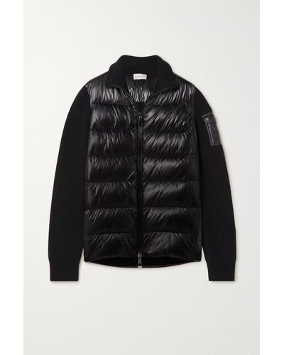 Moncler Ribbed Wool And Quilted Shell Down Jacket in Black | Lyst