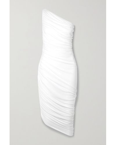 Norma Kamali Diana One-shoulder Ruched Stretch-jersey Mini Dress - White
