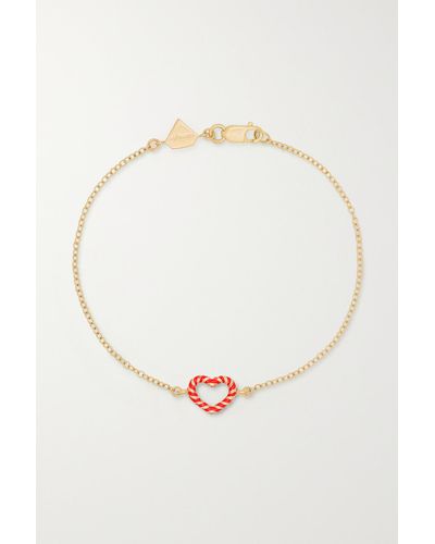 Alison Lou Heart Streamer 14-karat Gold And Enamel Bracelet - White