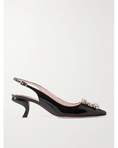 Roger Vivier Virgule Strass Slingback-pumps Aus Lackleder Mit Kristallen - Schwarz