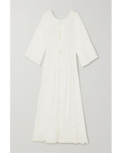 Zimmermann Laurel Lace-trimmed Shell-embellished Broderie Anglaise Voile Midi Dress - White