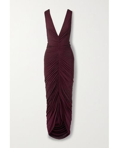 Ralph Lauren Collection Daemyn Crystal-embellished Ruched Stretch-jersey Gown - Purple