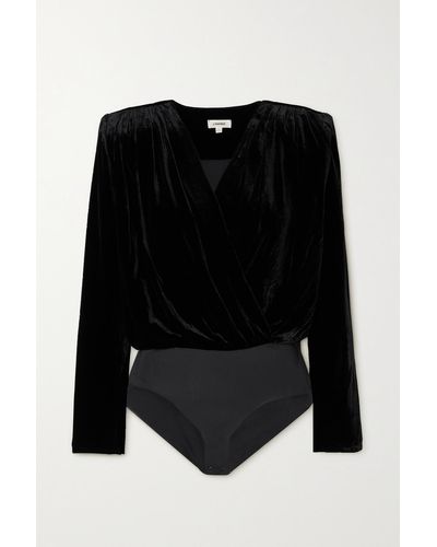 L'Agence Kallie Velvet And Stretch-jersey Bodysuit - Black