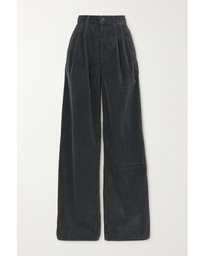 Goldsign The Edgar Pleated Cotton-corduroy Wide-leg Trousers - Black