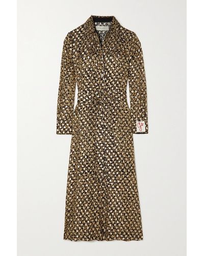 Golden Goose Belted Leopard-print Metallic Fil Coupé Chiffon Midi Shirt Dress - Natural
