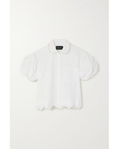 Simone Rocha Cropped Faux Pearl-embellished Embroidered Cotton-poplin Shirt - Natural