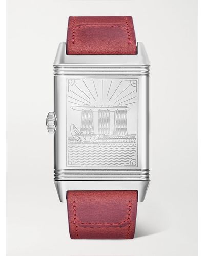Jaeger-lecoultre Reverso Classic Singapore Limited Edition Hand-wound 45.6mm Stainless Steel And Leather Watch - Red