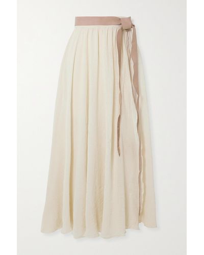 Caravana + Net Sustain Cholul Leather-trimmed Frayed Wrap-effect Cotton-gauze Midi Skirt - Natural