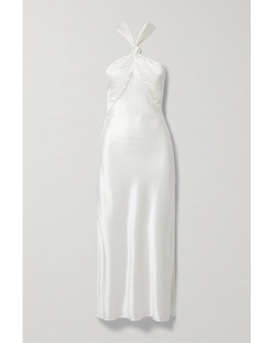 Galvan London Santorini Draped Satin Halterneck Gown - White