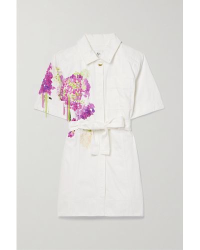 Aje. Mini-robe-chemise En Jean Imprimé À Ornements Et À Ceinture - Rose