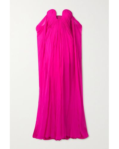 Valentino Garavani Off-the-shoulder Pleated Silk-chiffon Gown - Pink