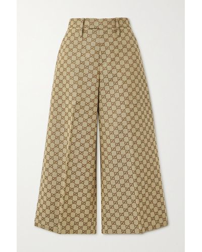 Gucci Cropped Cotton-blend Canvas-jacquard Wide-leg Pants - Natural