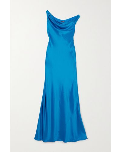 STAUD Ashanti One-shoulder Draped Satin Gown - Blue