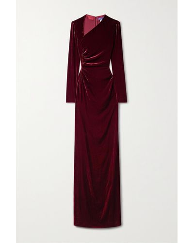 Ralph Lauren Collection Kinslee Ruched Velvet Gown - Red