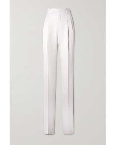 Saint Laurent Pleated Wool Straight-leg Trousers - White