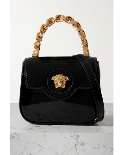 Versace La Medusa Embellished Patent-leather Shoulder Bag - Black