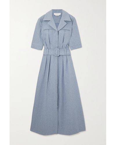 Gabriela Hearst Simone Belted Cotton-chambray Midi Dress - Blue