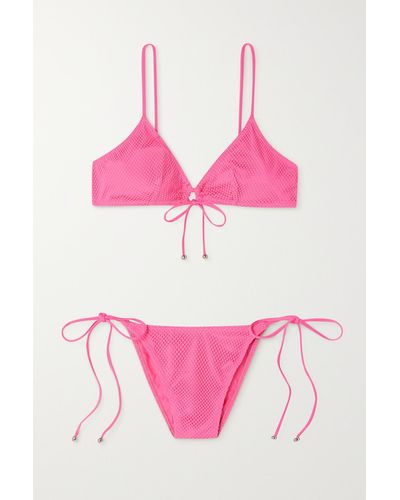 Leslie Amon Filippa Bikini Aus Stretch-mesh Mit Verzierungen - Pink