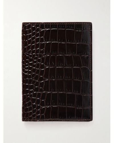 Smythson Mara Croc-effect Leather Passport Cover - Black