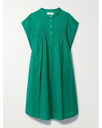 Isabel Marant Leazali Pintucked Cotton-voile Mini Dress - Green