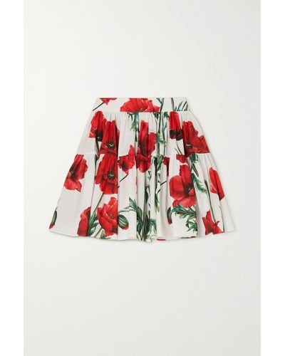 Dolce & Gabbana Tiered Floral-print Cotton-poplin Mini Skirt