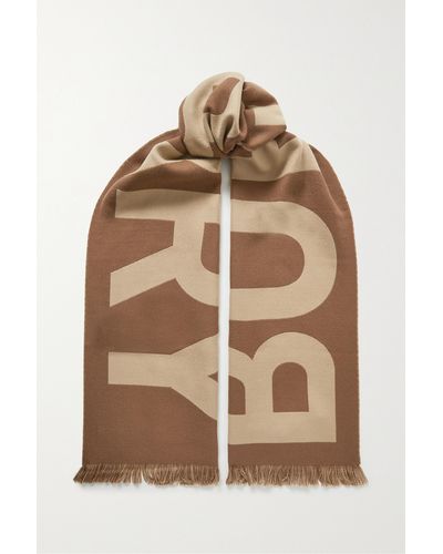 Burberry Reversible Fringed Wool-jacquard Scarf - Brown