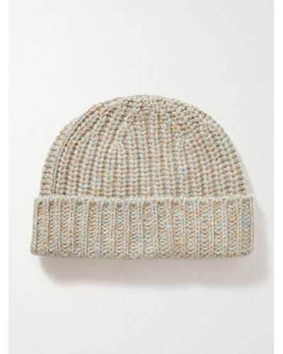 Johnstons of Elgin Ribbed Cashmere Beanie - Natural