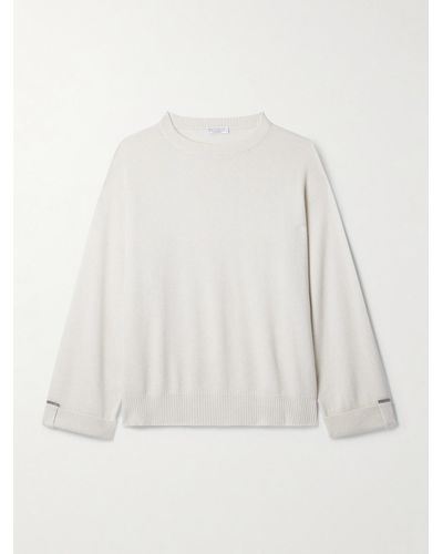 Brunello Cucinelli Bead-embellished Cashmere Sweater - White
