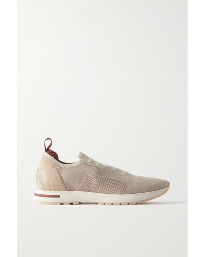 Loro Piana Flexy Leather-trimmed Wool-blend Trainers - Natural