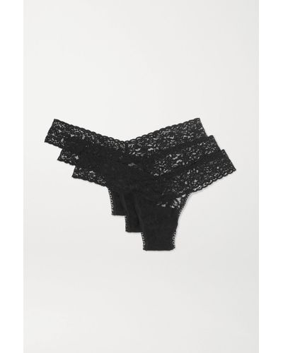 Hanky Panky Signature Set Of Three Low-rise Stretch-lace Thongs - Black