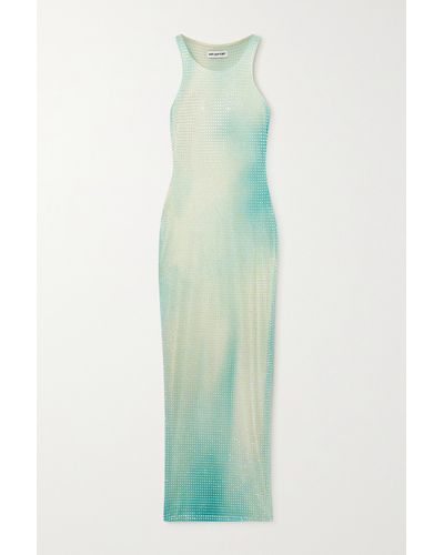 Self-Portrait Crystal-embellished Ombre Stretch-mesh Maxi Dress - Green
