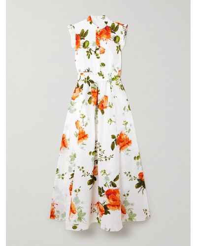 Erdem Ruffled Floral-print Cotton-poplin Maxi Dress - White