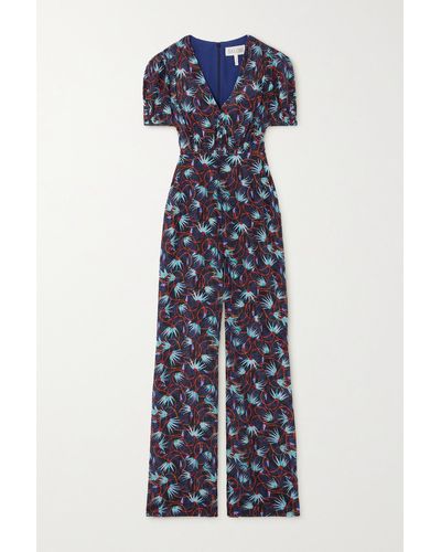 Saloni Lea Floral-print Silk-georgette Jumpsuit - Blue