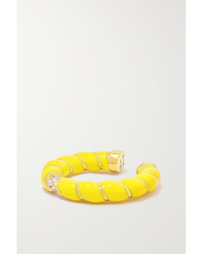 Yvonne Léon Clip Mini Torsade 9-karat Gold, Enamel And Diamond Ear Cuff - Yellow