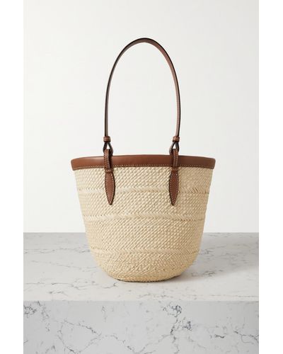 Hunting Season Small Leather-trimmed Raffia Tote - Natural