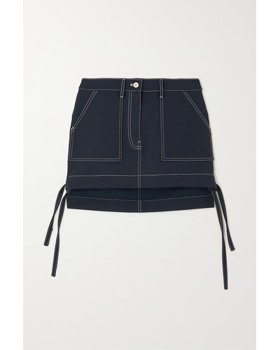 Loewe Leather-trimmed Stretch Cotton-blend Twill Mini Skirt - Blue