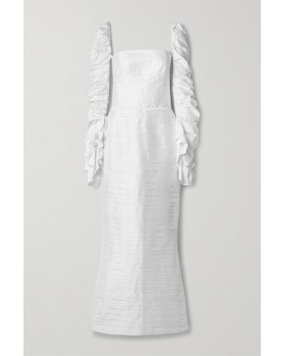 Sandra Mansour Third Wisdom Draped Pintucked Shantung Midi Dress - White