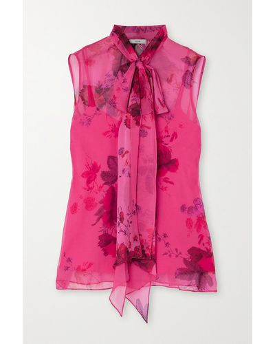 Erdem Pussy-bow Floral-print Chiffon Blouse - Pink