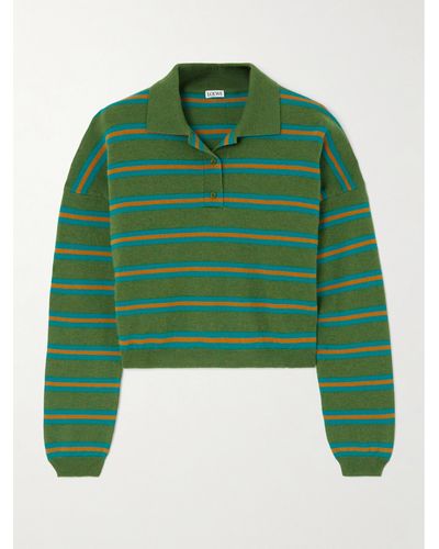 Loewe Striped Relaxed-fit Wool-knit Polo Shirt - Green