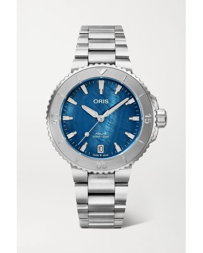 Oris Aquis Date Automatic 36.5mm Stainless Steel And Mother-of-pearl Watch - Blue