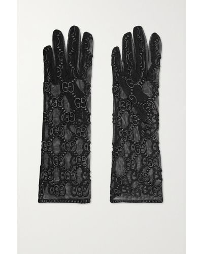 Gucci Handschuhe Aus Besticktem Tüll - Schwarz