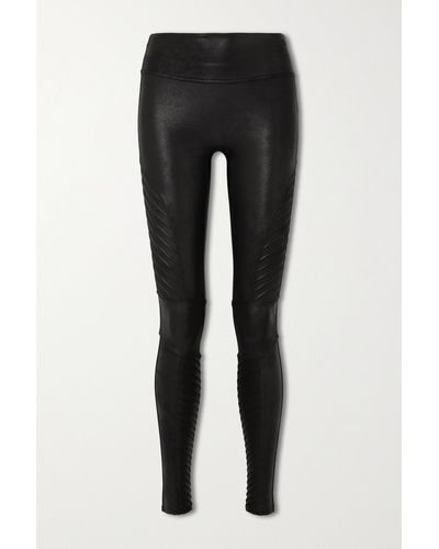Spanx Women's Black Plus Faux-Leather Quilted Leggings Pants Size