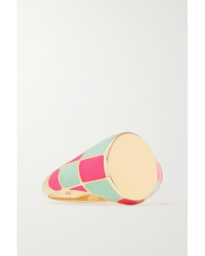 Alison Lou Checker 14-karat Gold And Enamel Ring - Pink