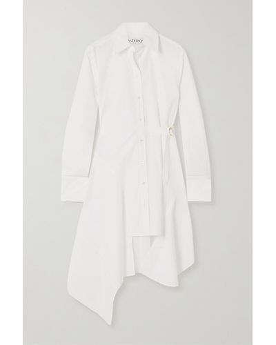 JW Anderson Asymmetrisches Hemdblusenkleid Aus Baumwollpopeline Mit Bändern - Weiß