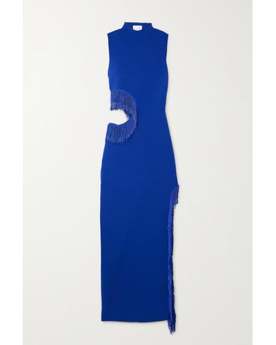 Galvan London Nova Beaded Fringed Cutout Jersey Gown - Blue