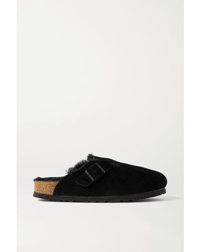 Birkenstock Boston Shearling-lined Suede Slippers - Black